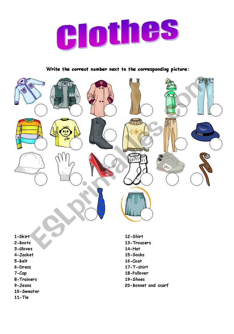 Clothes vocabulary - ESL worksheet by triskelle84