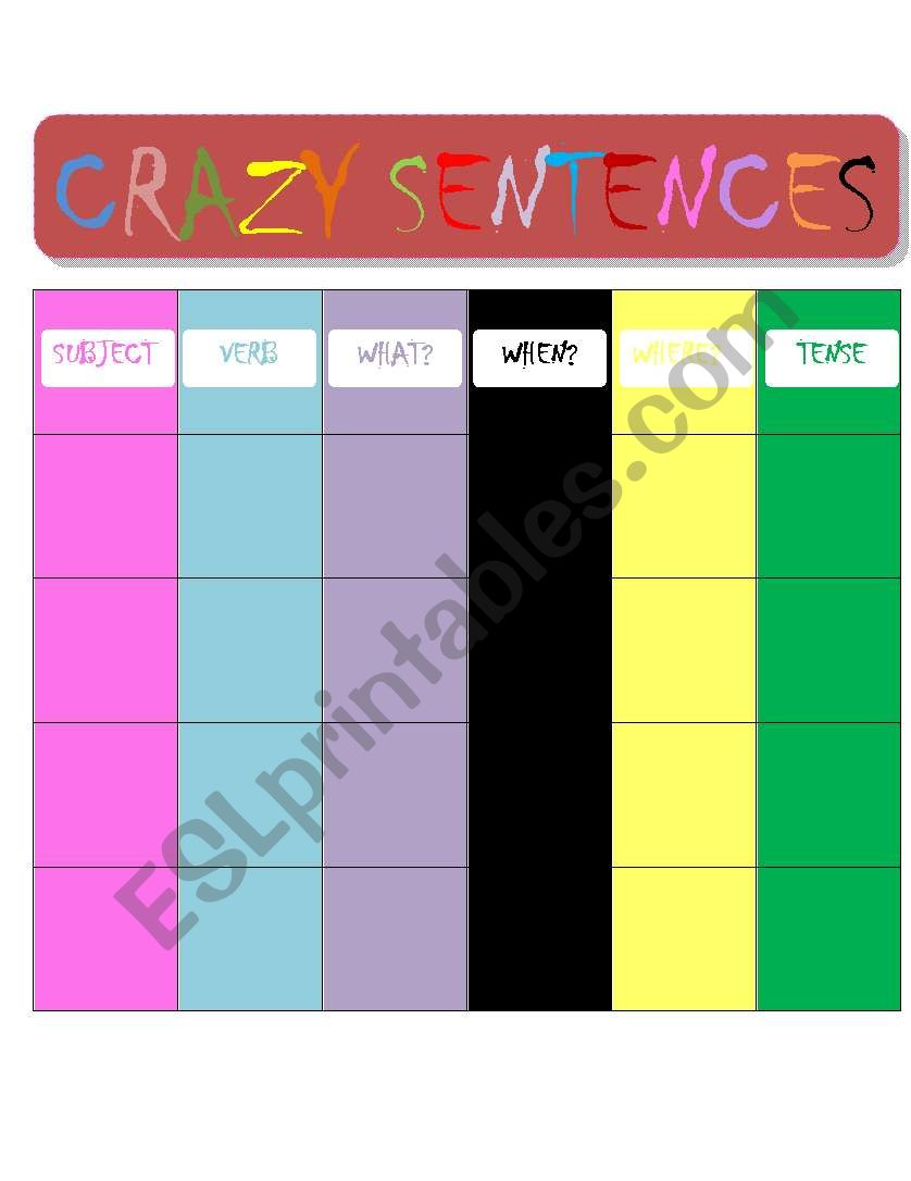 CRAZY SENTENCES DICES worksheet