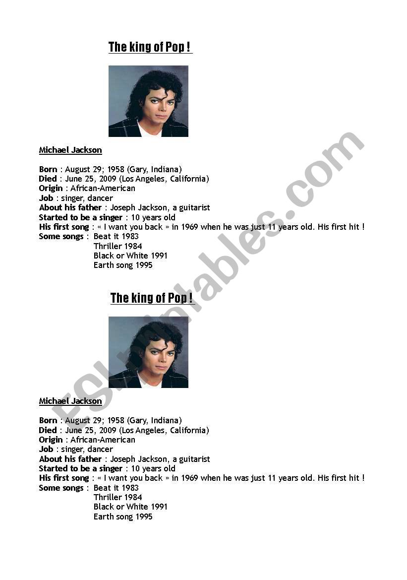 MJs biography worksheet