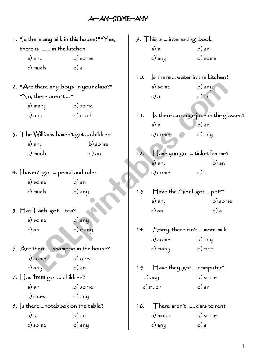 a an worksheet