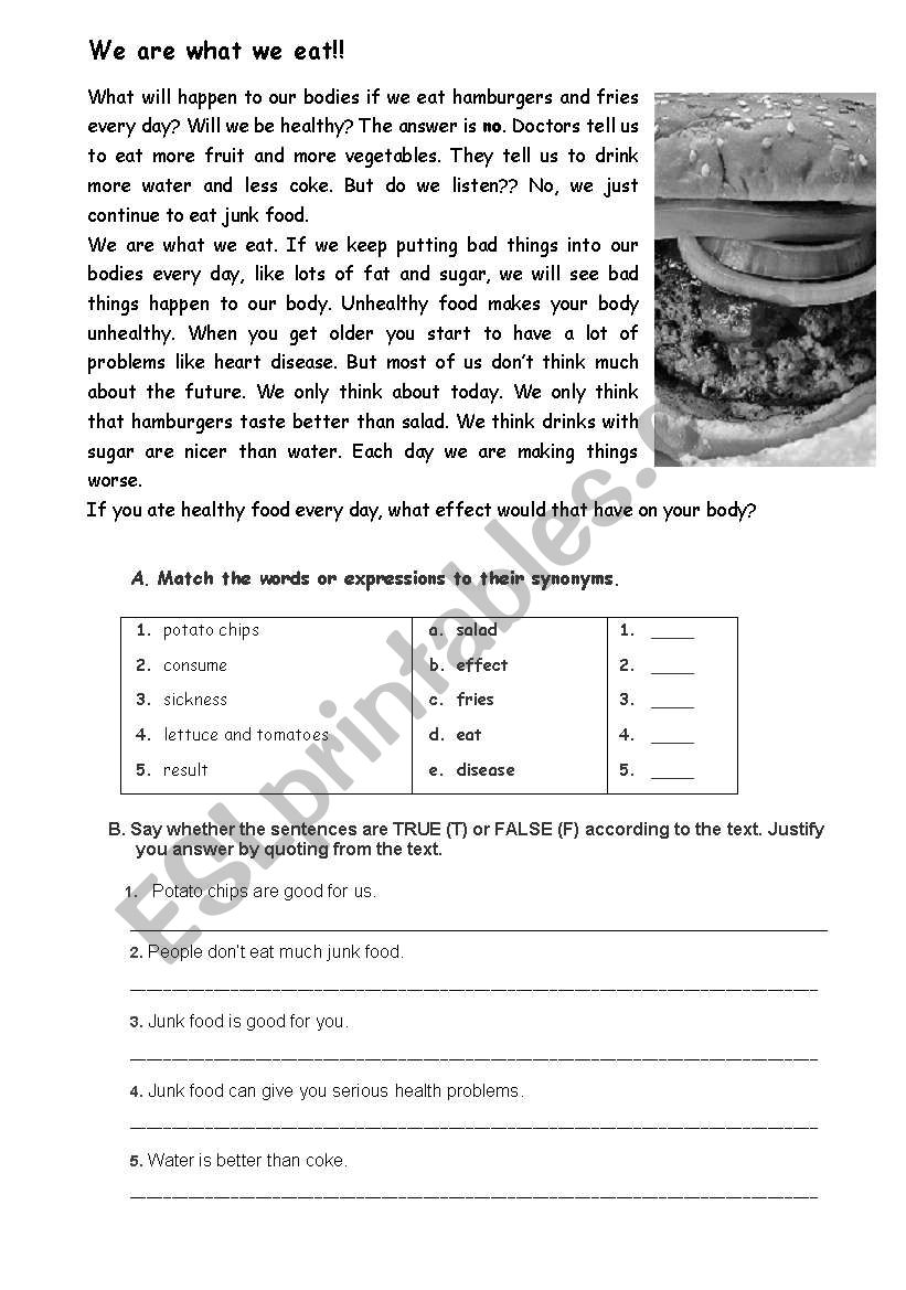 Food habits worksheet