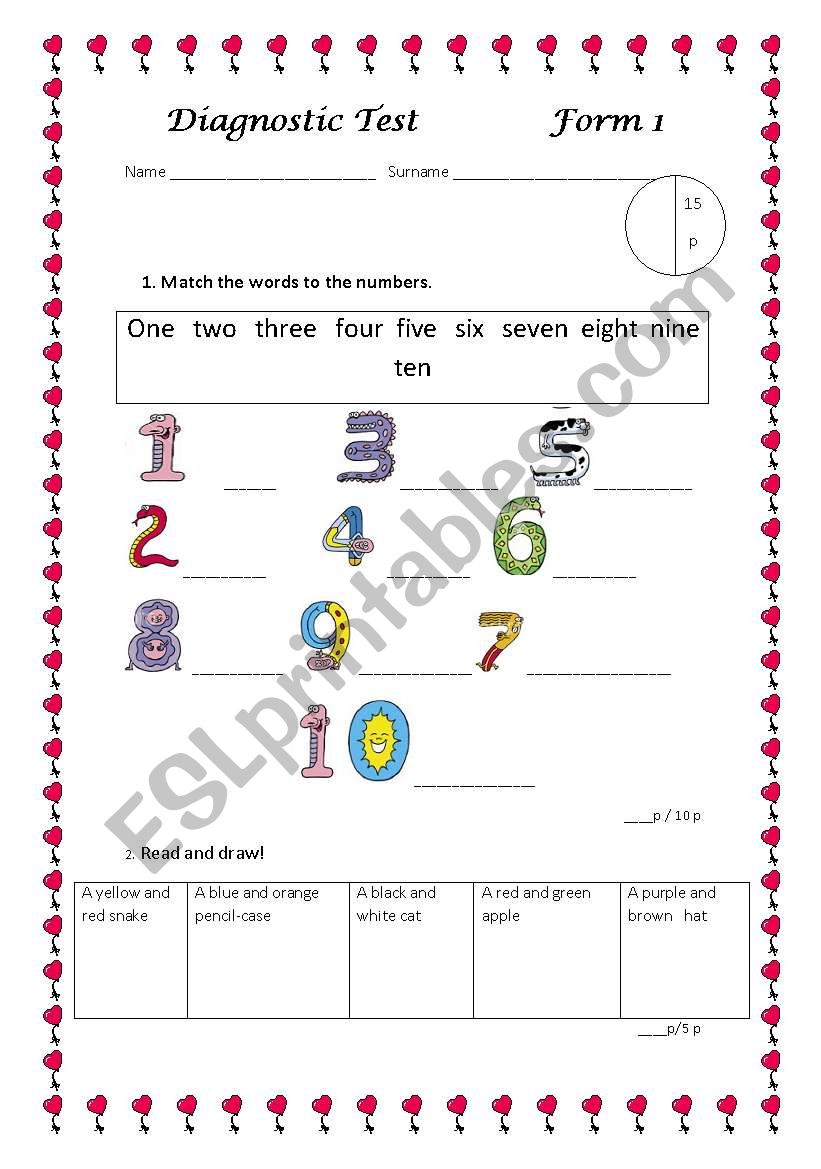 Diagnostic test worksheet