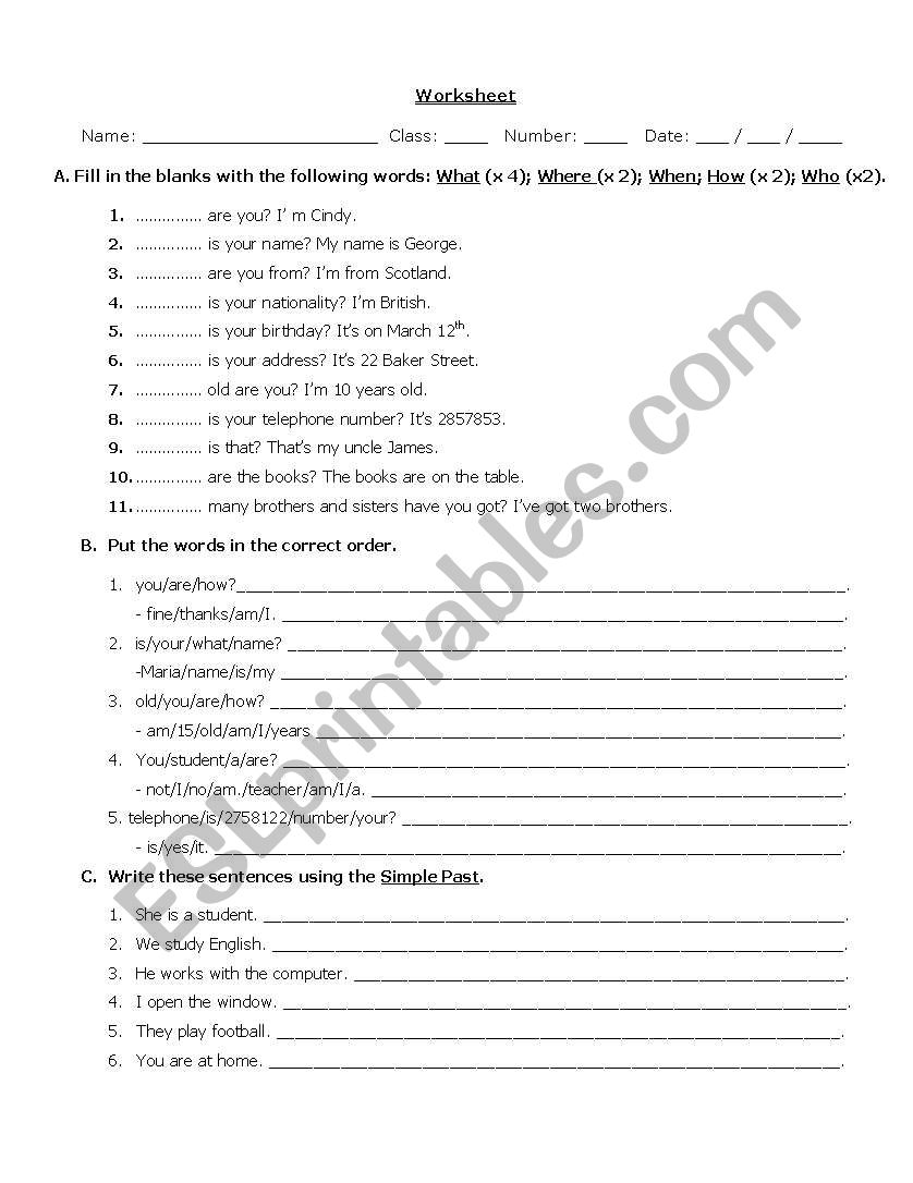 Mixed grammar  worksheet