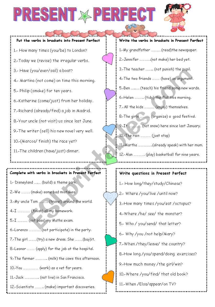 PRESENT PERFECT TENSE ESL Worksheet By Mariaah