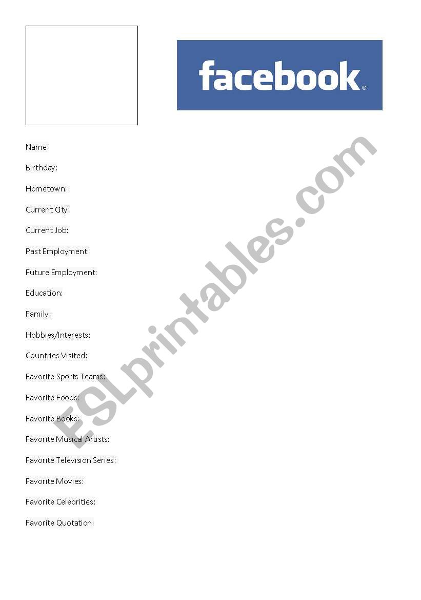 Facebook worksheet