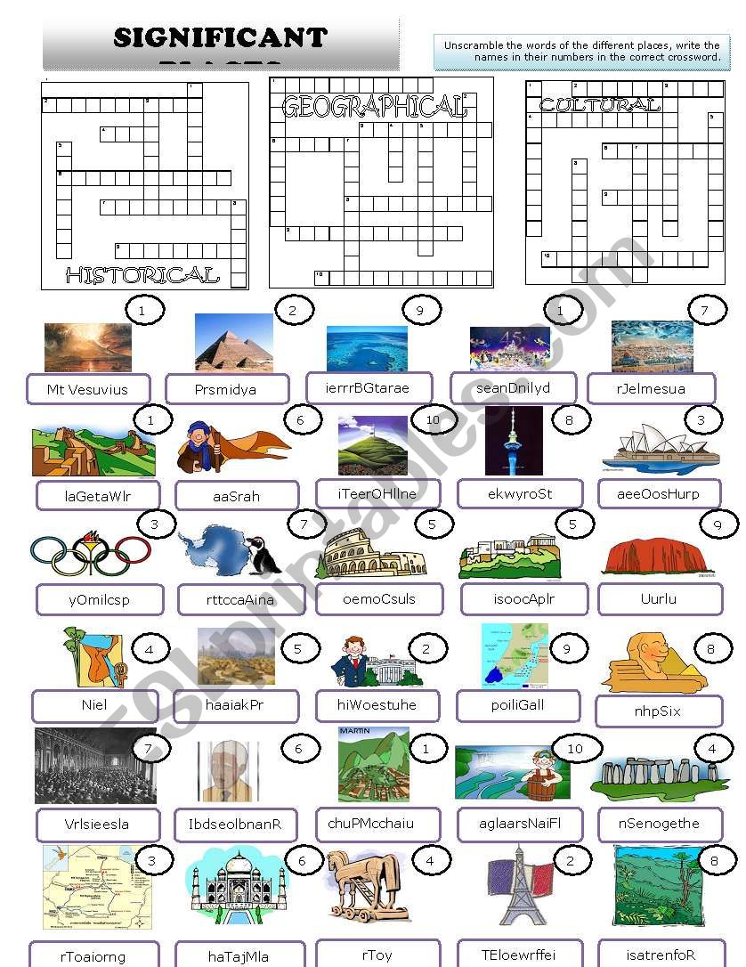 Significant Places Crossword worksheet