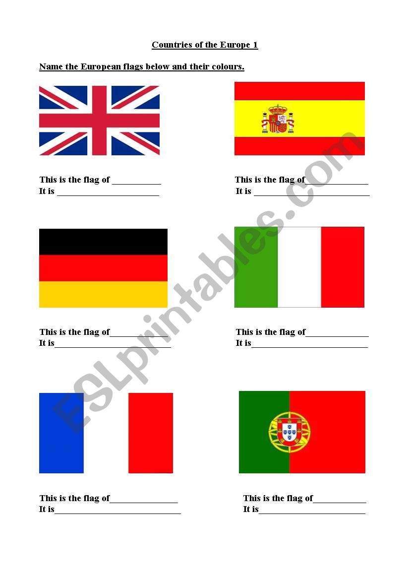Flags of Europe worksheet