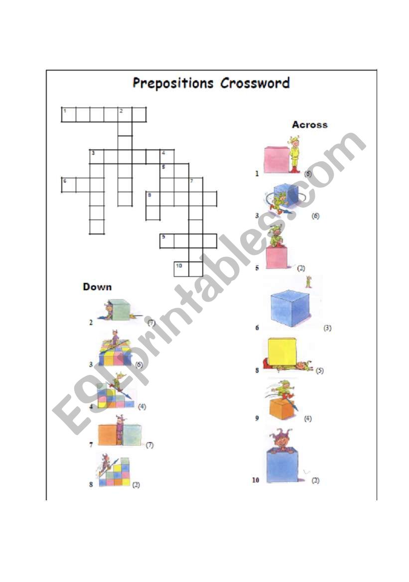 PREPOSITIONS CROSSWORD worksheet