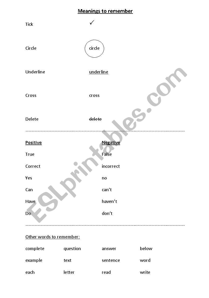 E1 reading exam - to remember list