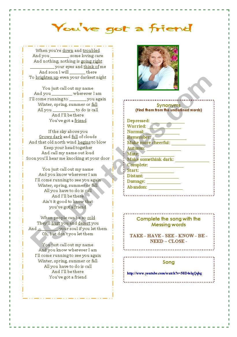 YouÂ´ve got a friend worksheet