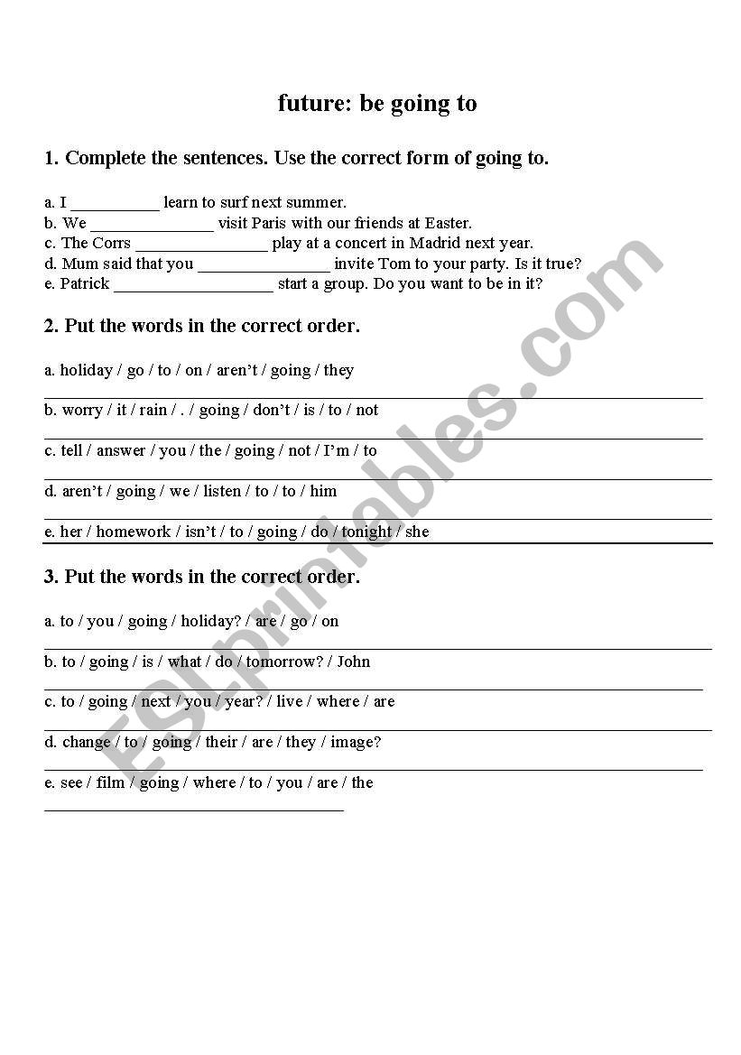 BE GOING TO EXERCISES worksheet