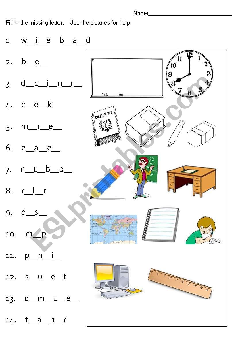 Classroom Fill in the Letter worksheet