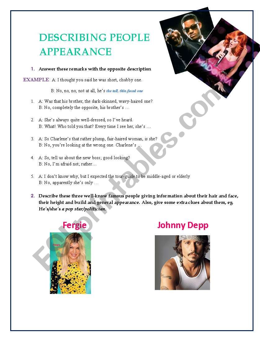 Describing famous people  worksheet