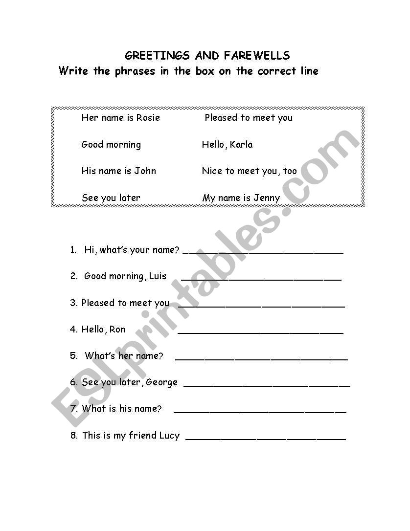 GREETINGS AND FAREWELLS worksheet