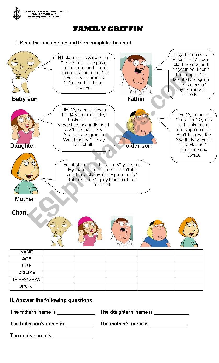 The family Griffin worksheet