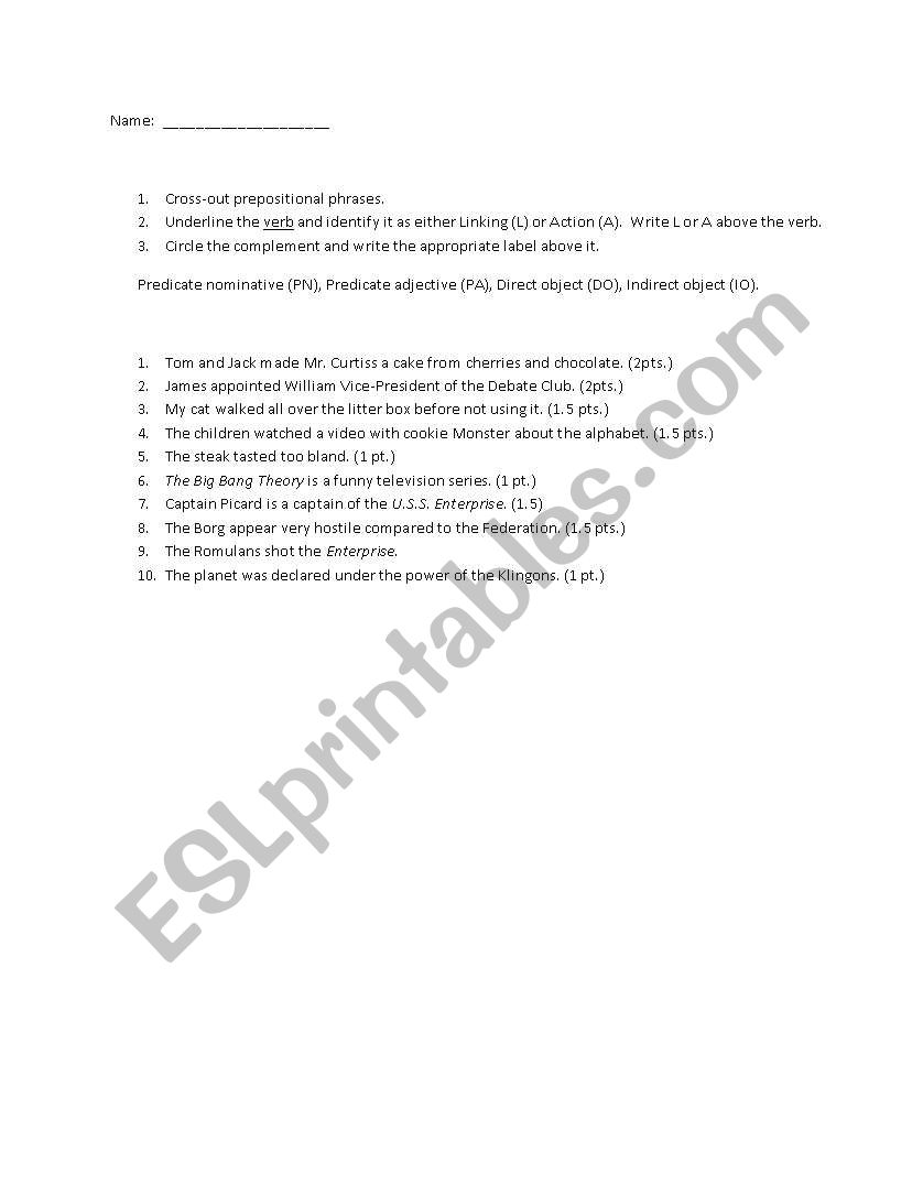 Grammar worksheet