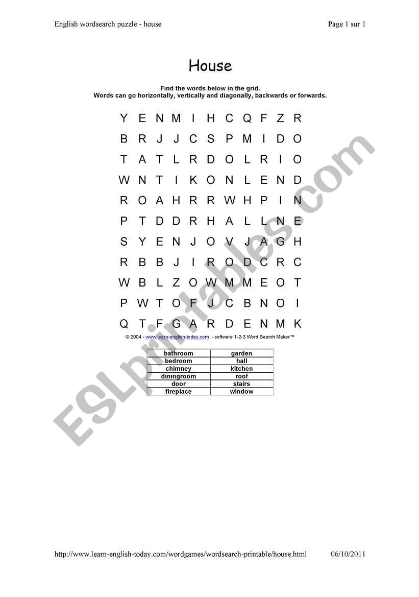 house worksheet