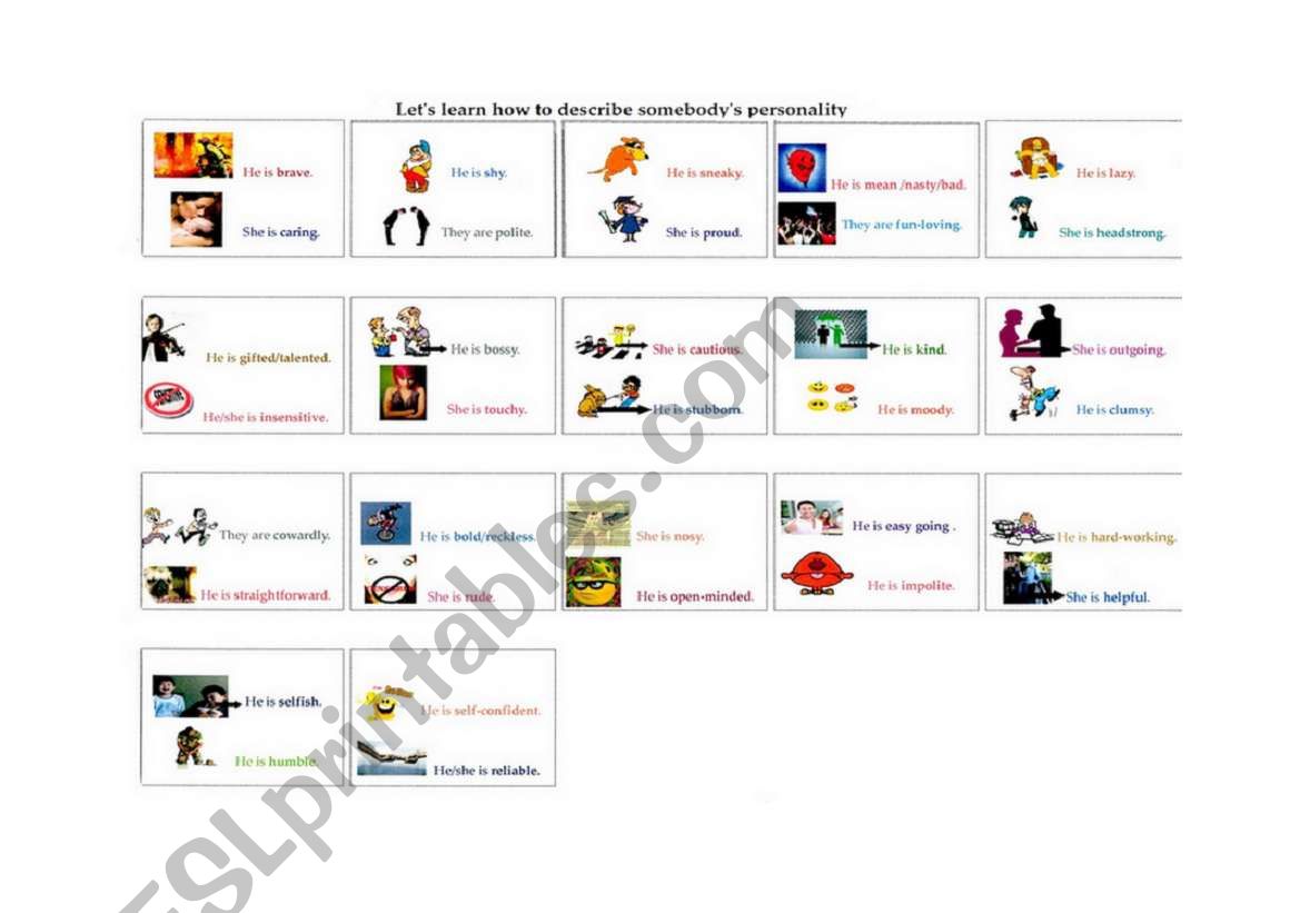 Describing personality - Recap Sheet