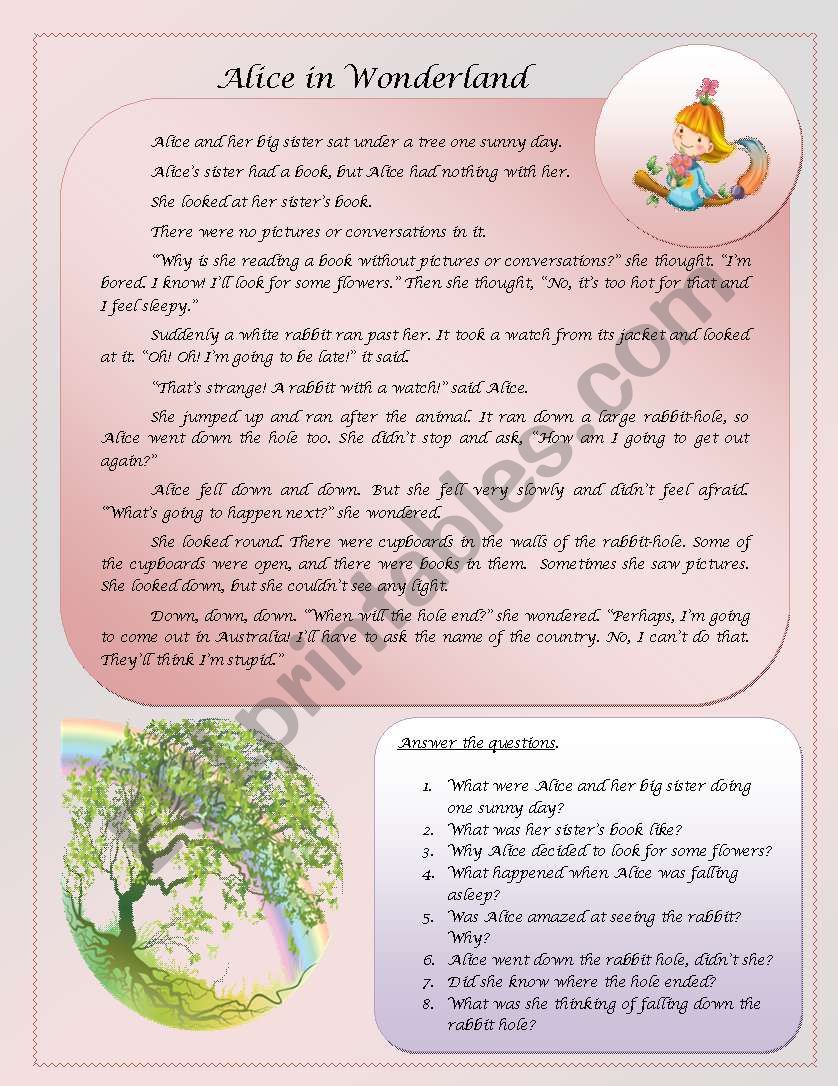 Alice in Wonderland worksheet