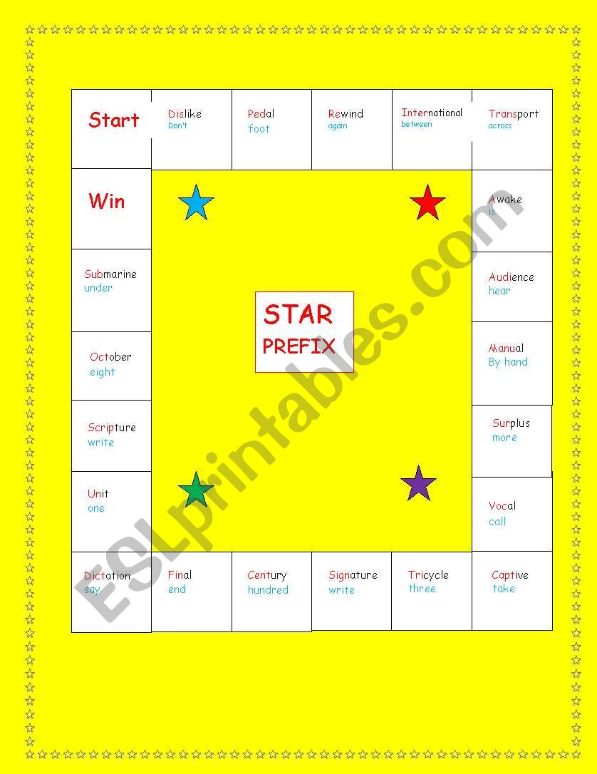 STAR PREFIX GAME worksheet