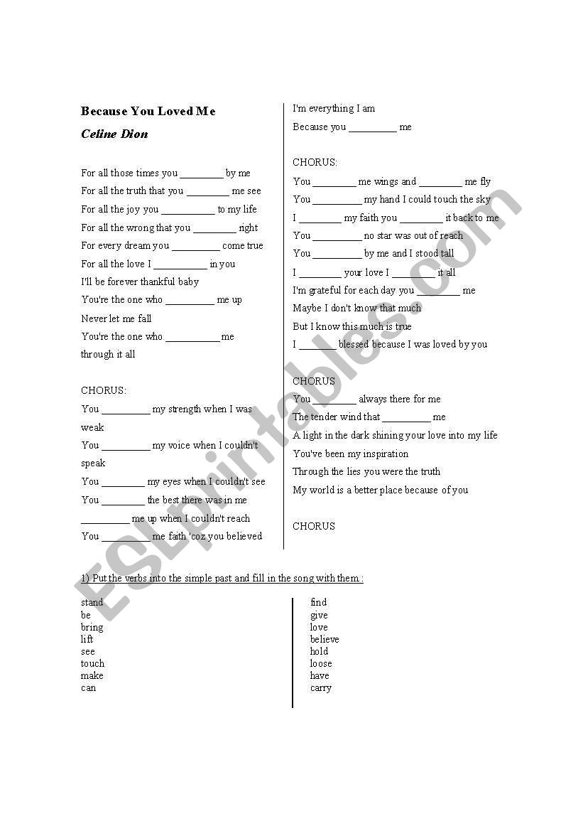 Song to work with Past Simple worksheet