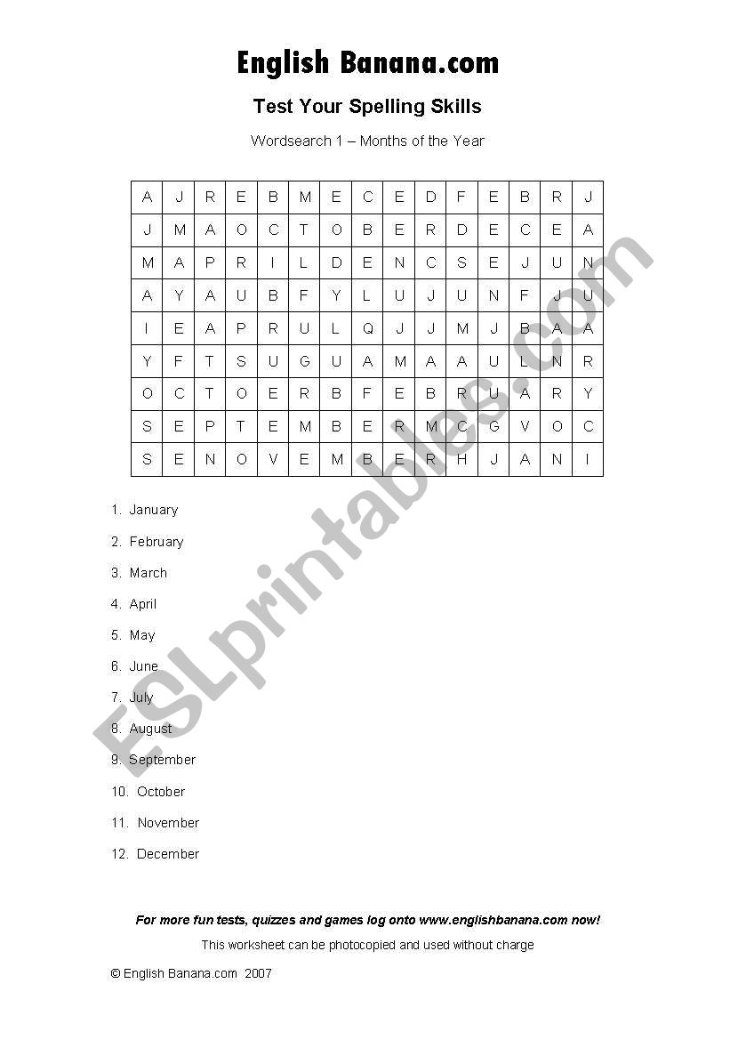 months worksheet