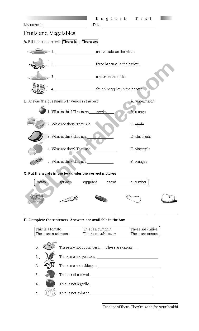 Fruits and Vegetables worksheet