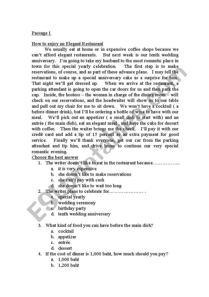  READING PASSAGES worksheet