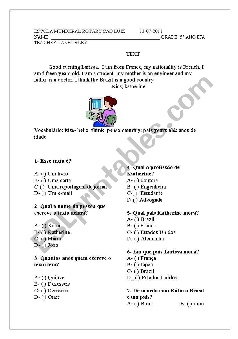 nationality worksheet