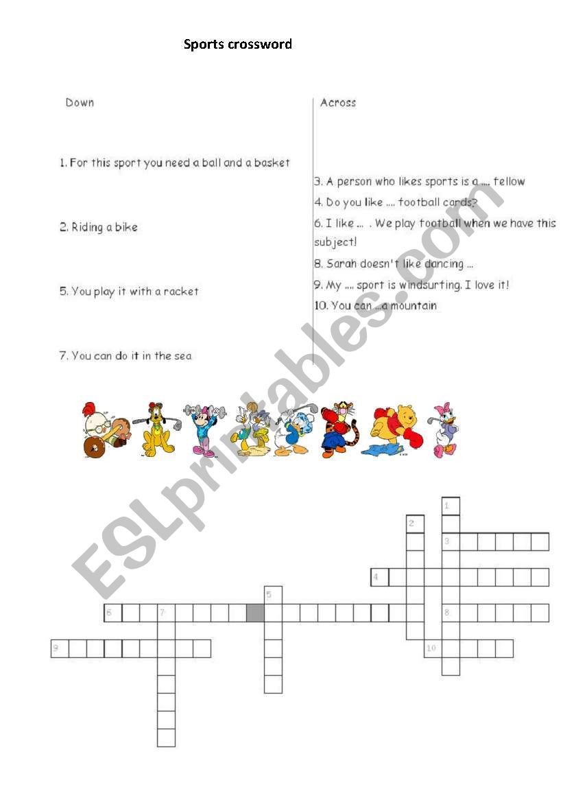 Sports crossword worksheet