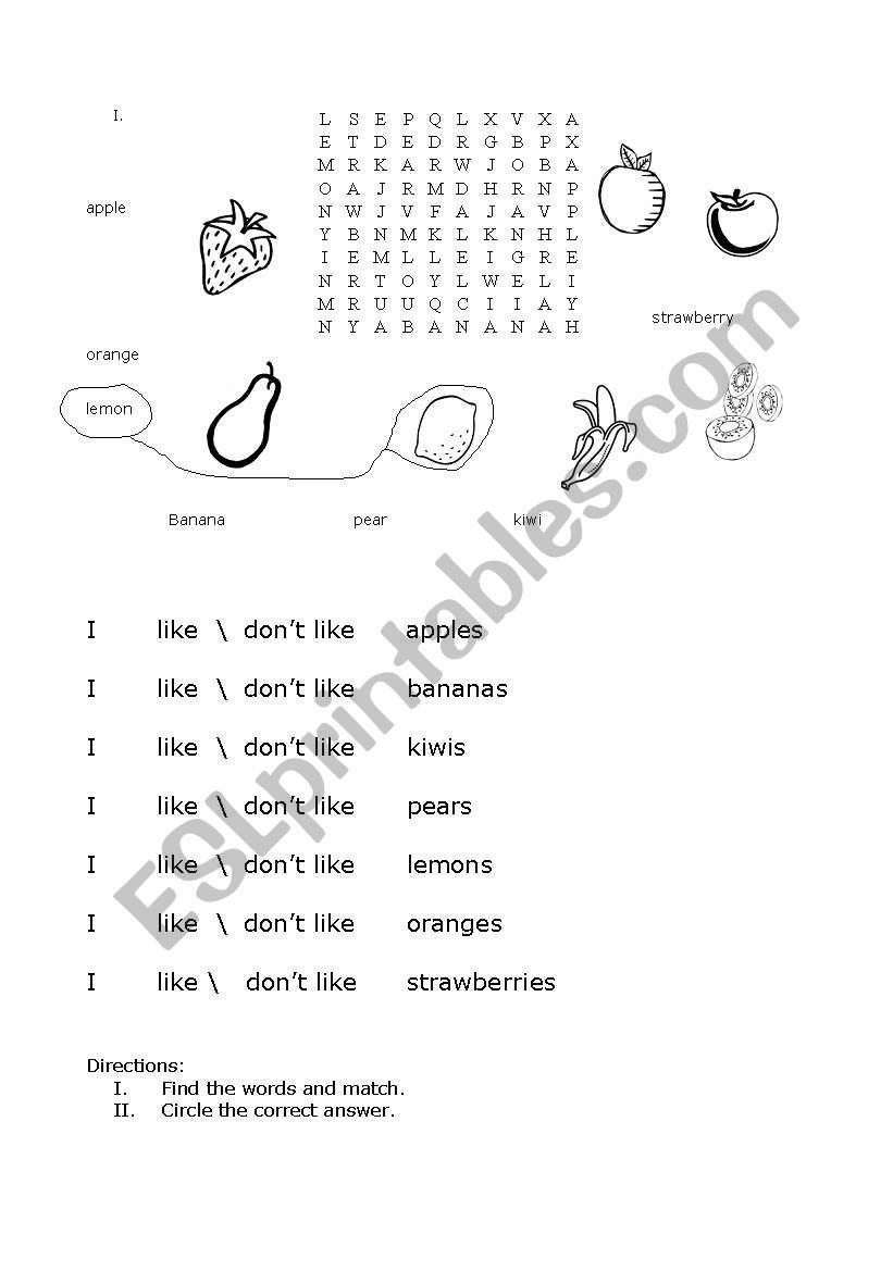 fruit match worksheet