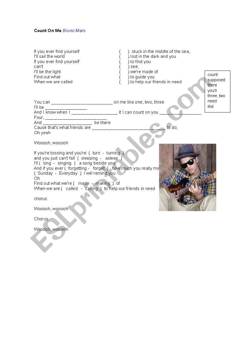 Lighters - Bruno Mars worksheet