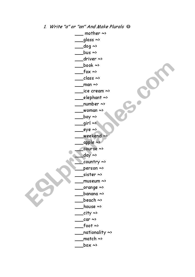 plurals worksheet