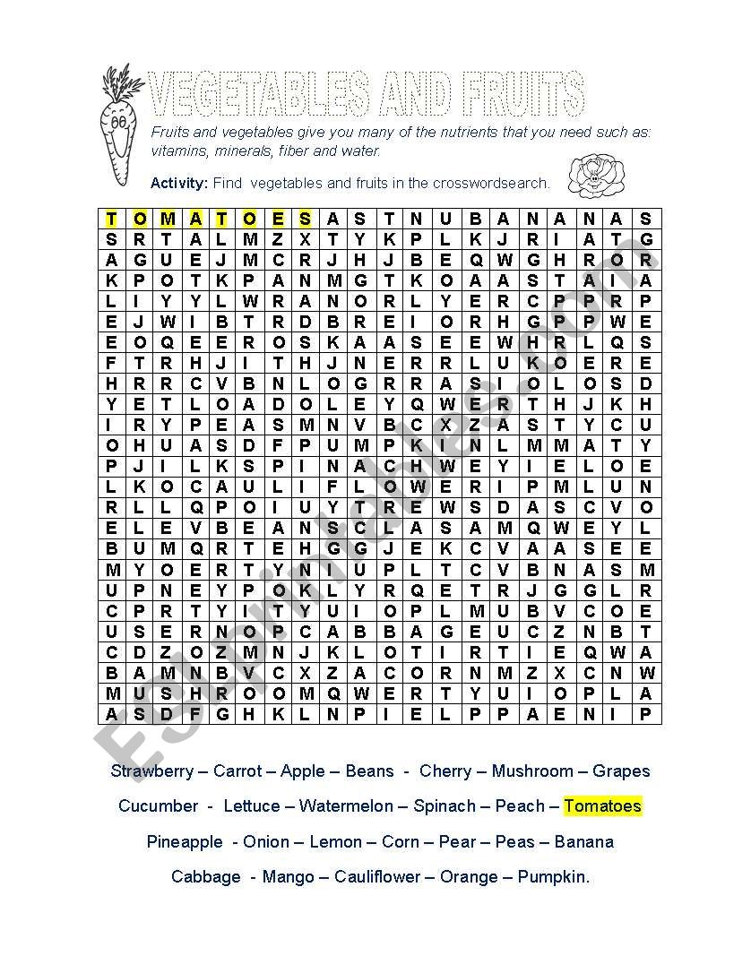 FRUITS AND VEGETABLES worksheet