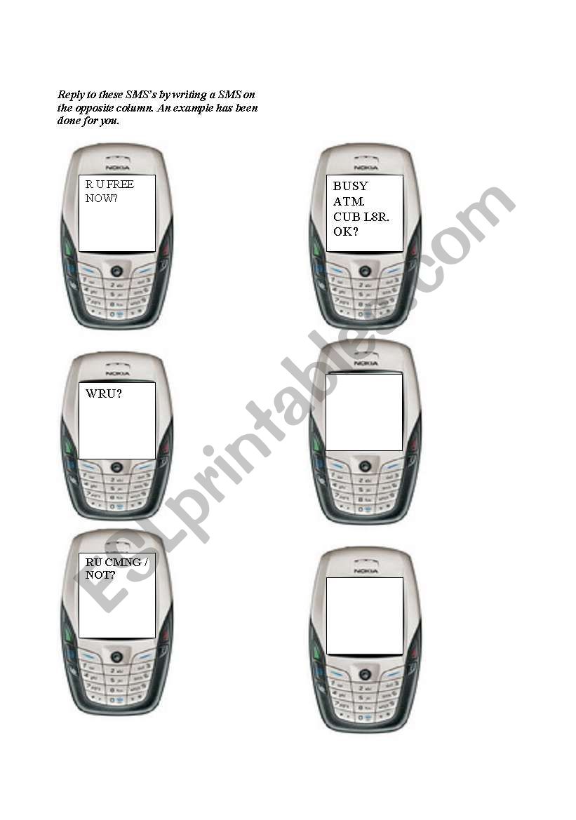 Writing SMSÂ´s  worksheet