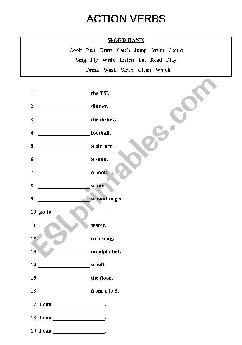 Action Verbs worksheet