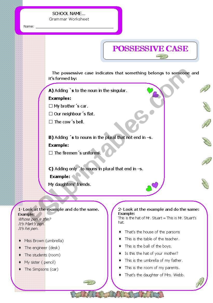 Possessive case worksheet