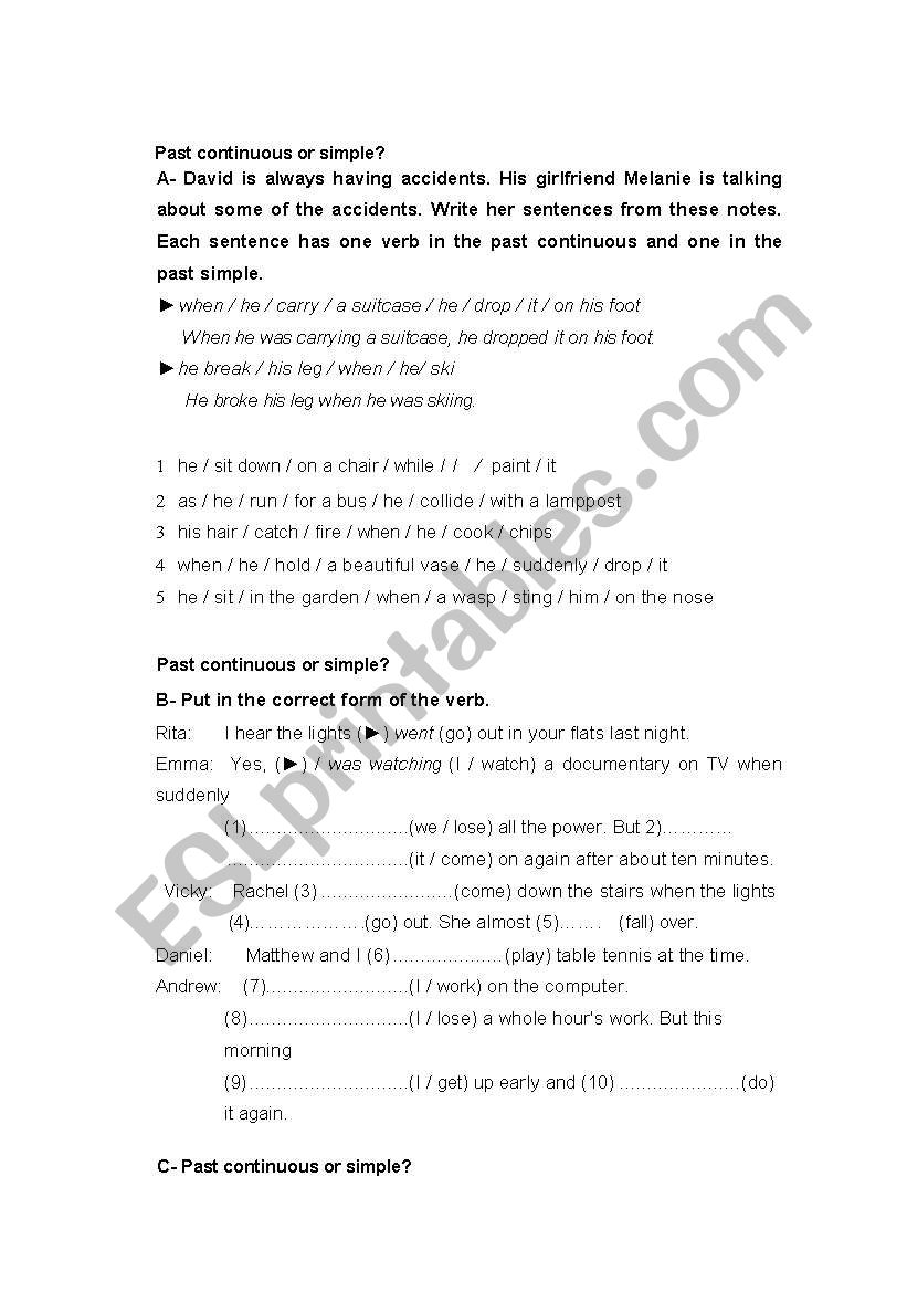 Past simple and continuous worksheet