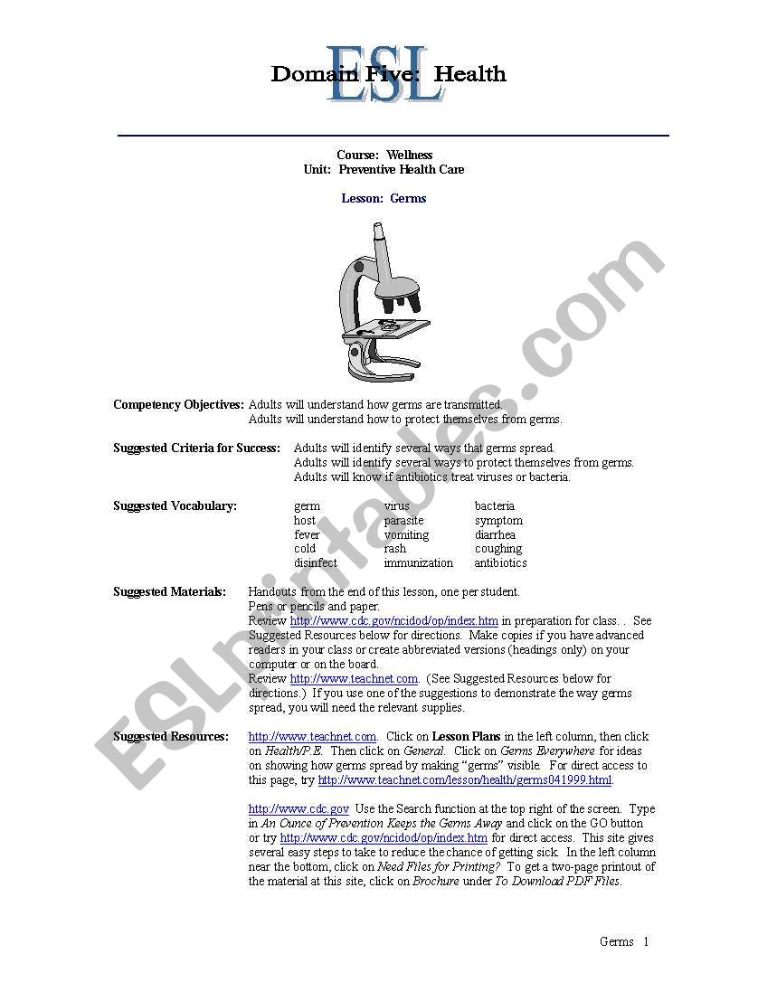 Germs Reading  worksheet