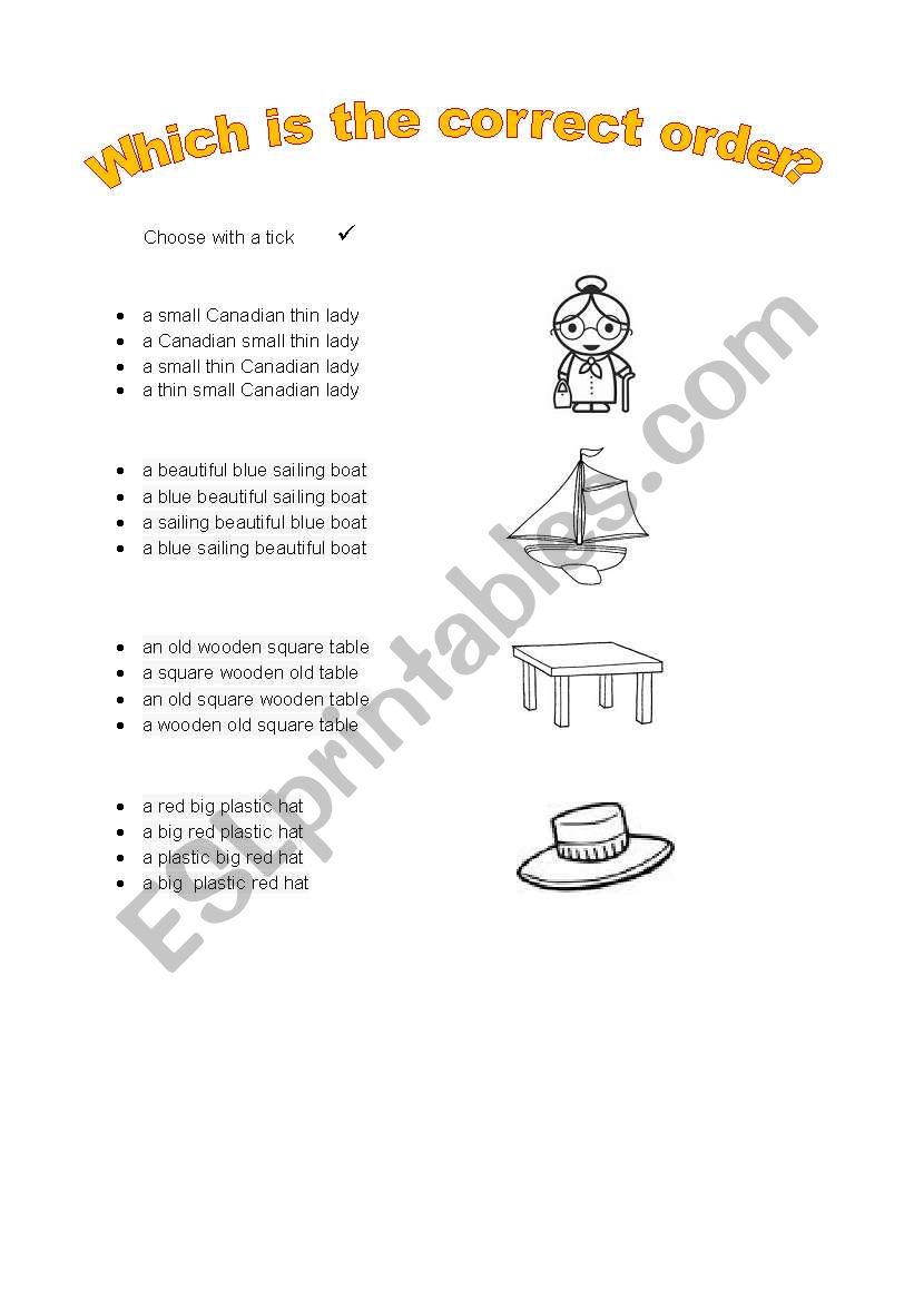 Which is the correct order? worksheet