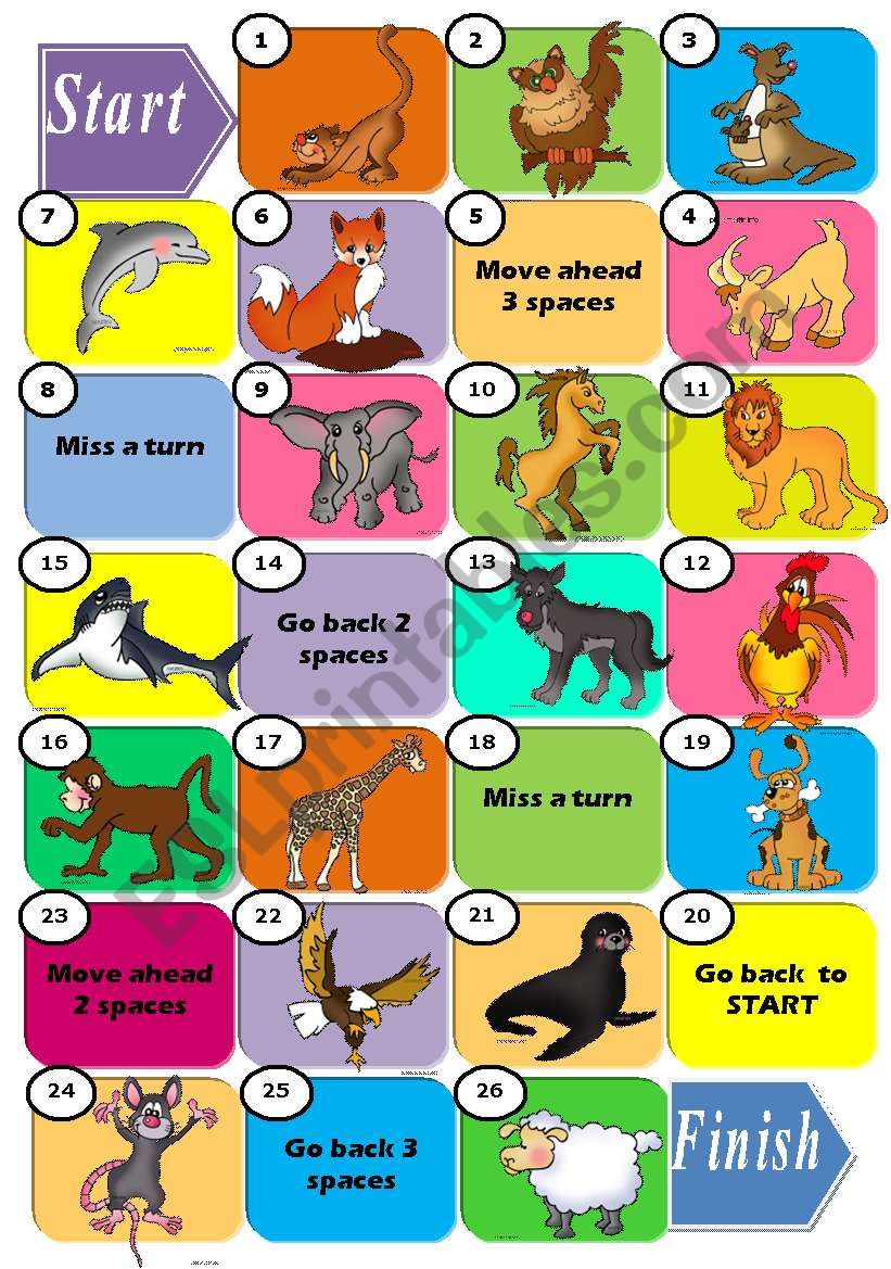 ANIMALS - BOARD GAME - ESL worksheet by macomabi