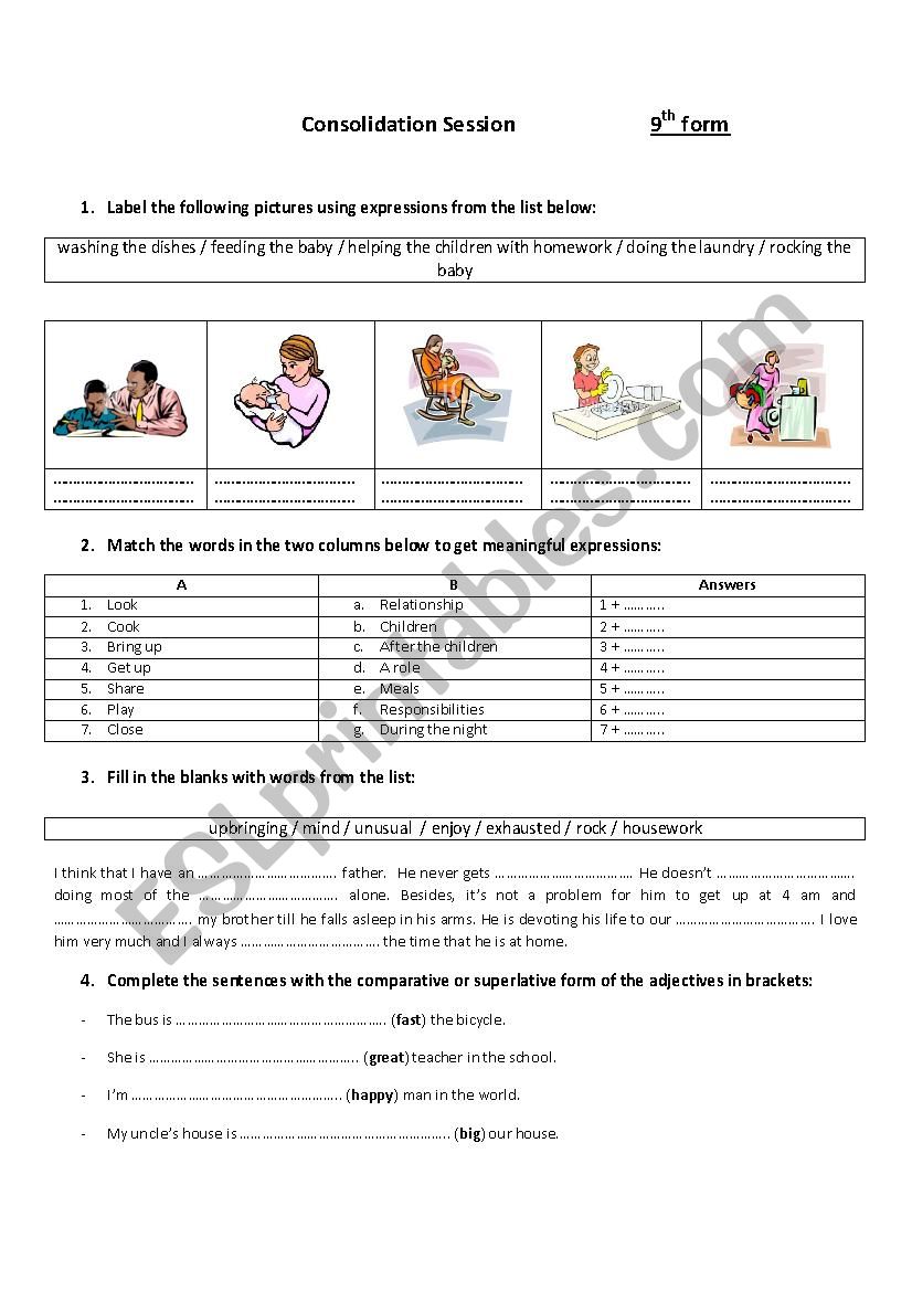 Sharing family responsibilities (9th form worksheet)