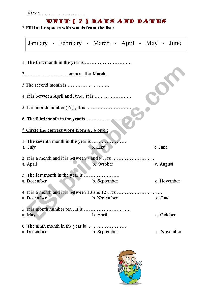 day and month worksheet