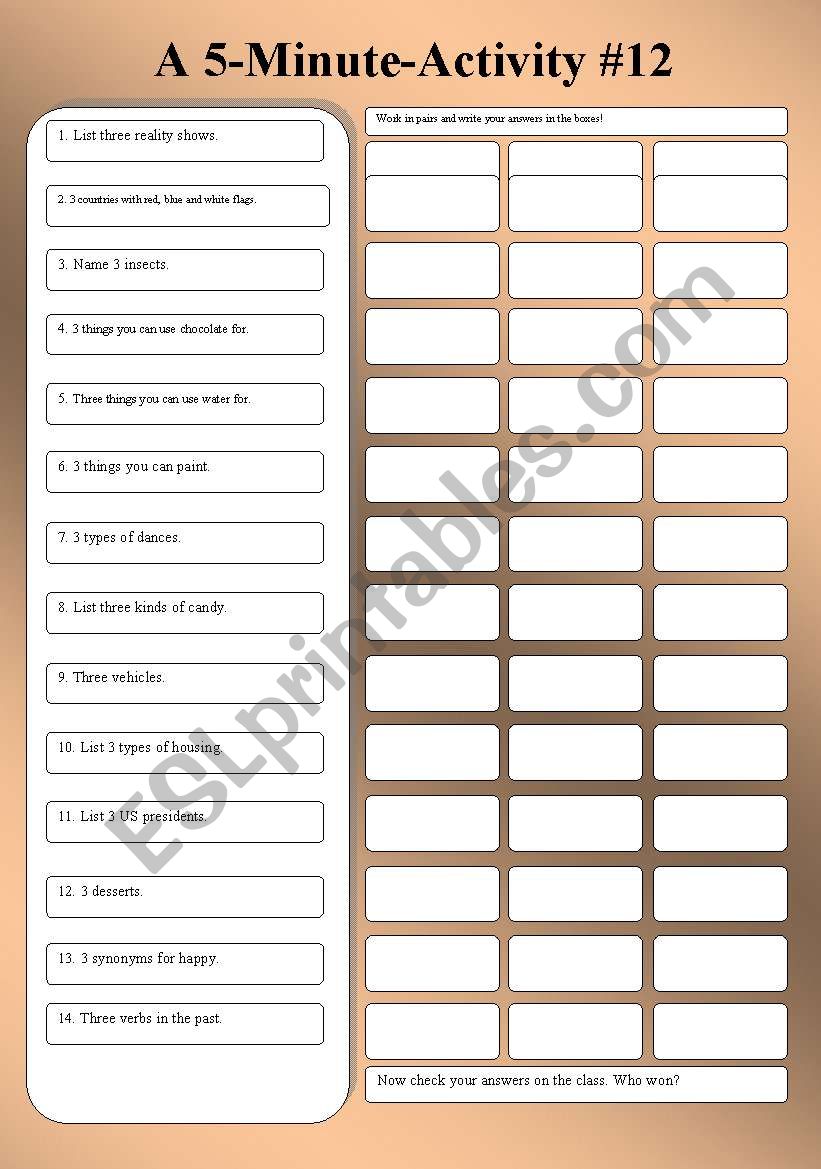 A 5 - Minute Activity #12 worksheet