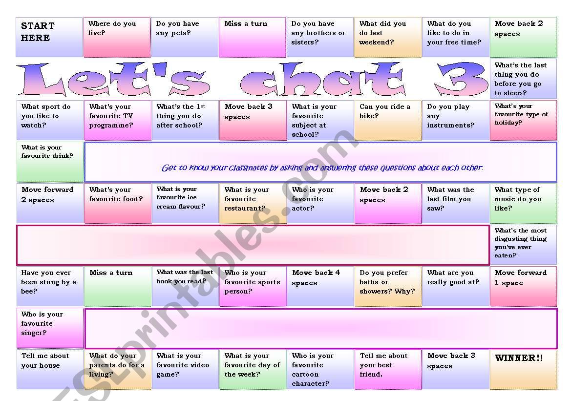 Lets chat 3 - a game for ice breaking or general conversation