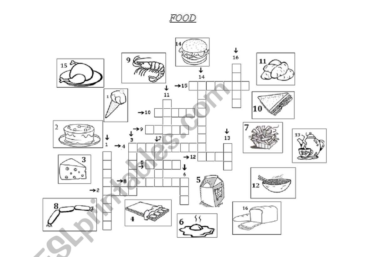 food crossword worksheet