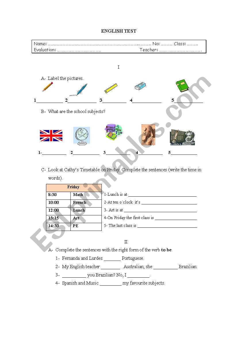 School (test) worksheet