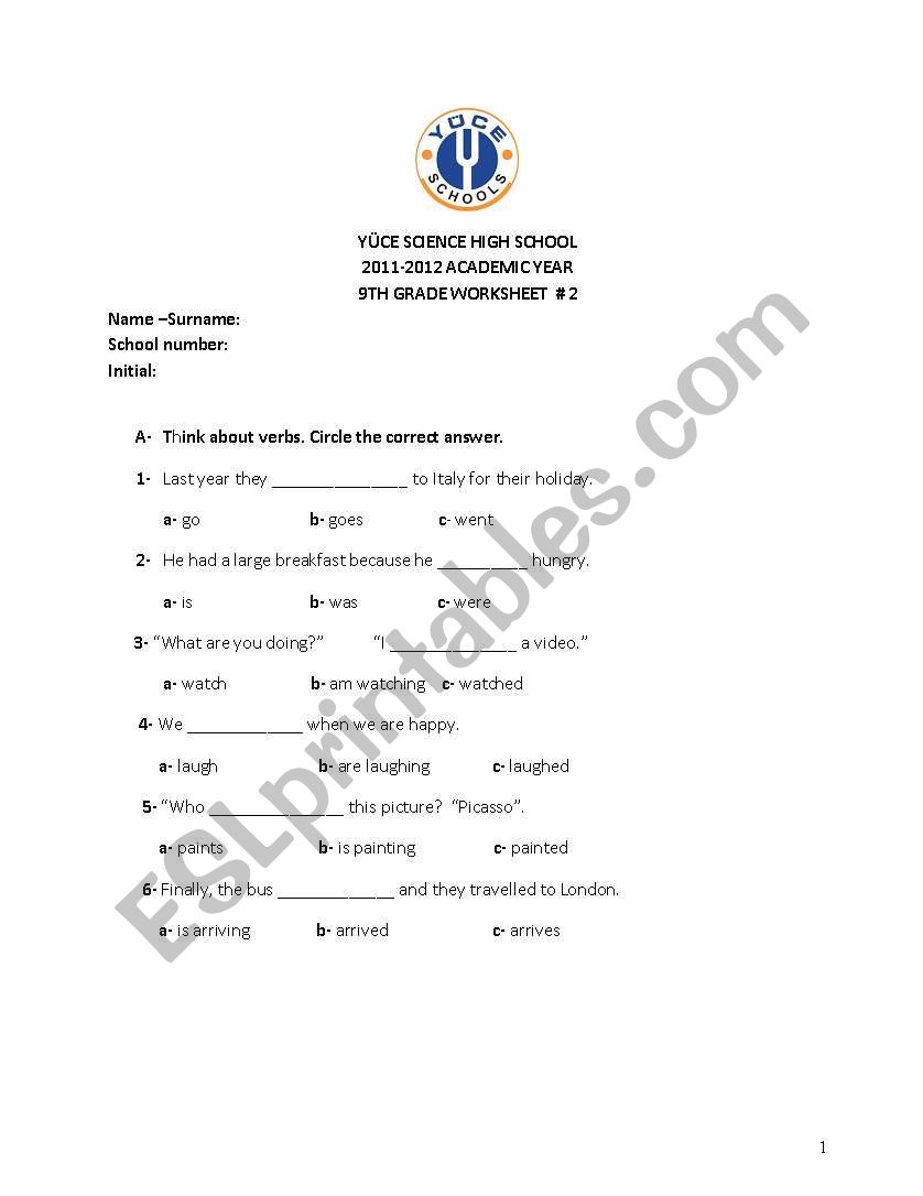 tenses worksheet