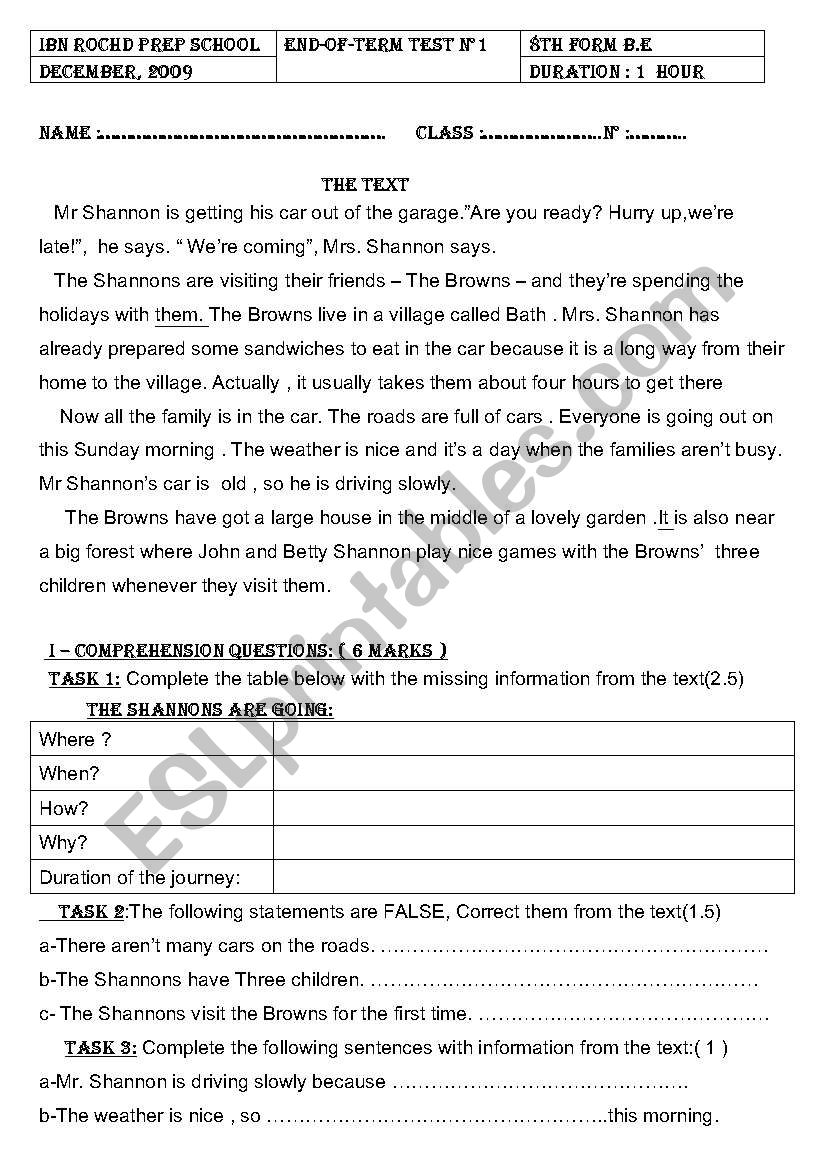 An End-of-Term Test N1 for 8th Formers