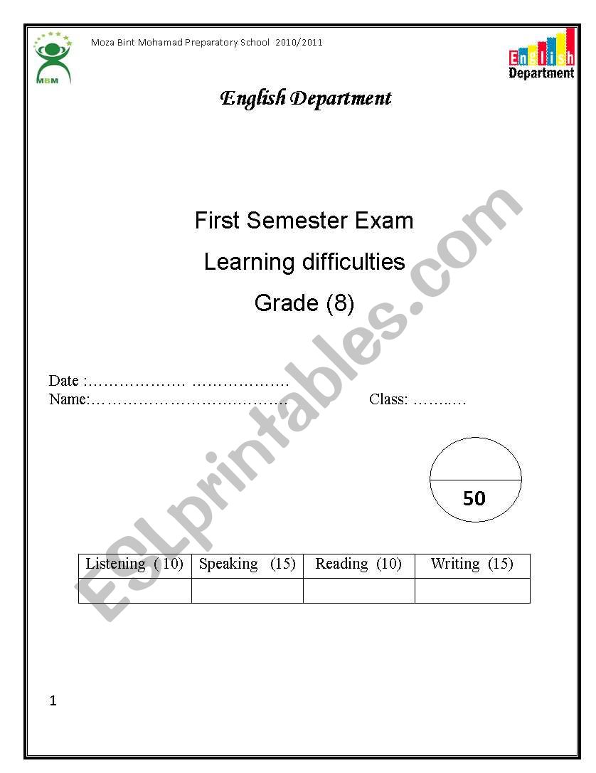 exam  worksheet